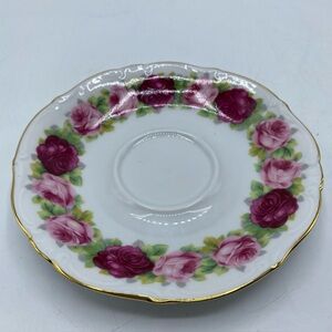 Winterling Bavaria Germany Saucer Floral Pink And Deep Red Rose Scalloped Gold